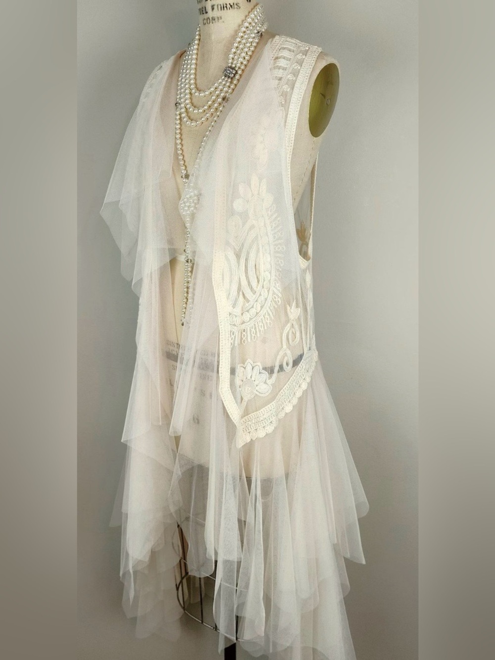 Ivory  Origami Sheer High-Low Tulle Overlay Vest